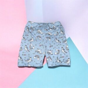 Light Blue Unicorn Print Stretch Shorts for Kids